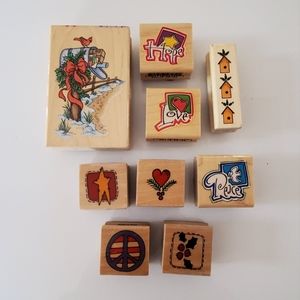 Rubber Stamps, 9, peace,love, mailbox, holiday, some brand new